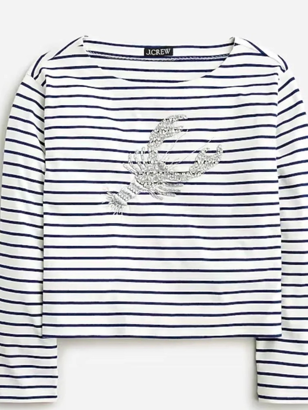 EUC J. Crew Lobster Embellished Striped Boatneck crystal rhinestones
